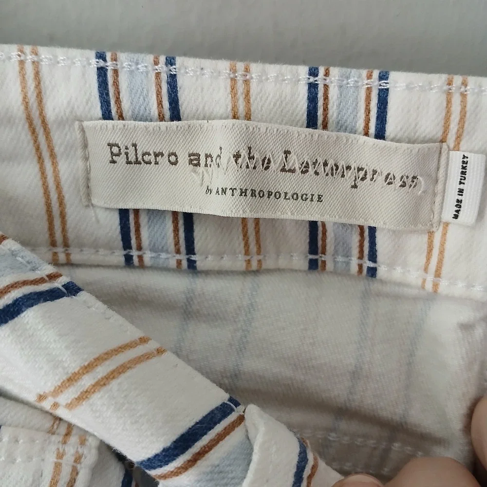Anthropologie Pilcro Women's Size 27 High Rise Boot Cut Pants Raw Hem Striped